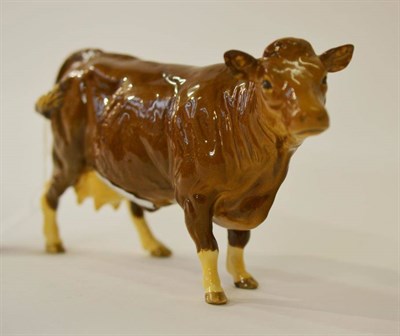 Lot 1166 - Beswick Limousin Cow, collectors club 1998 model No. 3075B, brown and white gloss, 12.7cm high