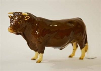 Lot 1167 - Beswick Limousin Bull, collectors club 1998 model No. 2463B, brown and white gloss, 12.7cm high