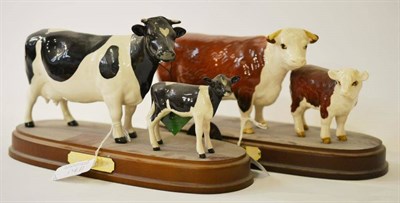 Lot 1170 - Beswick Friesian Cow and Calf on wood plinth, model No. 1362/1249c, black and white gloss, 14cm...