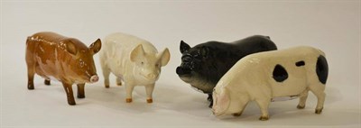 Lot 1175 - Four Beswick Pigs Comprising: Gloucestershire Old Spot Pig G230, Sow Ch 'Wall Queen 40' 1452A,...