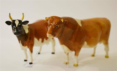 Lot 1185 - Beswick Ayrshire Cow Ch. 'Ickham Bessie', model No. 1350, brown and white gloss, 12.7cm high;...