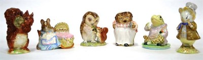 Lot 1009 - Beswick Beatrix Potter Figures; 'Hunca Munca', 'Amiable Guinea Pig', 'Mrs Tiggy Winkle', 'Mr Jeremy
