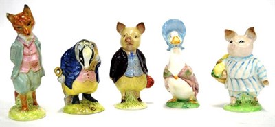 Lot 1012 - Beswick Beatrix Potter Figures; 'Jemima Puddle-Duck', 'Tommy Brock', 'Foxy Whiskered...