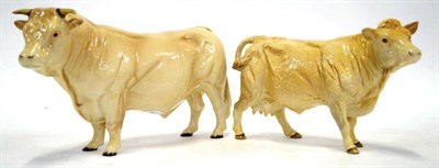 Lot 1017 - Beswick Cattle; Charolais Bull, model No. 2463A, cream gloss; Charolais Cow, model No. 3075A, cream