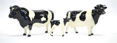 Lot 1019 - Beswick Cattle; Friesian Bull, Ch. 'Coddington Hilt Bar', model No. 1439A; Friesian Cow, Ch....