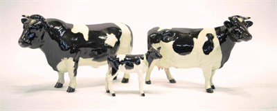 Lot 1020 - Beswick Cattle; Friesian Bull, Ch. 'Coddington Hilt Bar', model No. 1439A; Friesian Cow, Ch....