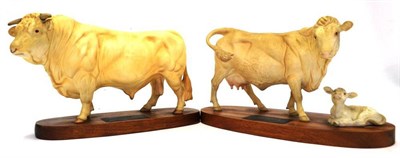 Lot 1029 - Beswick Charolais Cow and Calf on wood plinth, model No. A2648/2652, cream satin matt; Beswick...