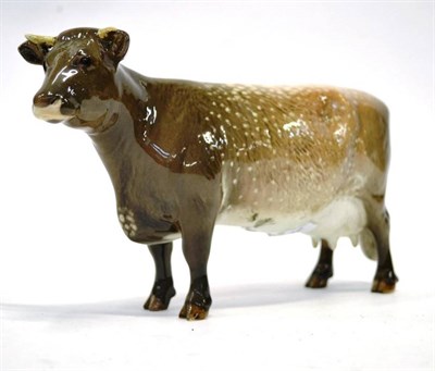 Lot 1033 - Beswick Dairy Shorthorn Cow, Ch. 'Eaton Wild Eyes 91st', model No. 1510, brown and cream with...