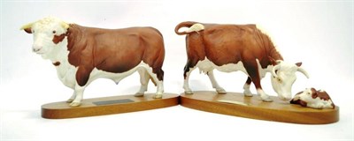 Lot 1039 - Beswick Hereford Bull, model No. 2542A, on wood base; Beswick Hereford Cow & Calf, model No....