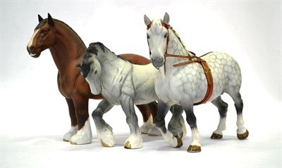 Lot 1041 - Beswick Horses; 'Shire Horse' (Large action shire), model No. 2578, grey matt, 'Percheron'...