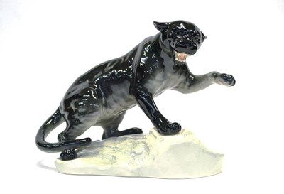 Lot 1050 - Beswick Puma on Rock, model No. 1823, black gloss