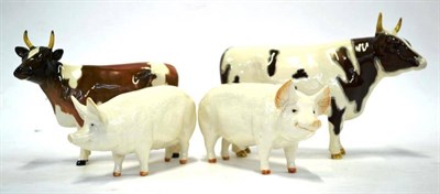 Lot 1053 - Beswick White Sow 'Ch. Wall Queen 40th', No. 1452A; Boar Ch. 'Wall Champion Boy 53rd', model...