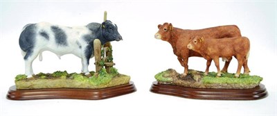 Lot 1054 - Border Fine Arts 'Belgian Blue Bull', model No. A8953, on wood base, with box; 'Limousin Cow &...