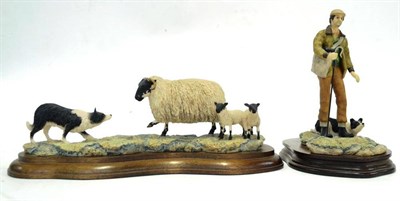 Lot 1061 - Border Fine Arts 'Collie and Shepherd', by Ray Ayres, model No. 106, on wood base; 'Blackfaced...