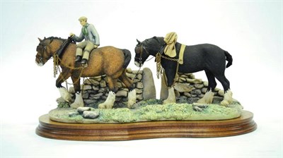 Lot 1062 - Border Fine Arts 'Coming Home', bay and black horses, model No. JH9A by Judy Boyt, on wood base