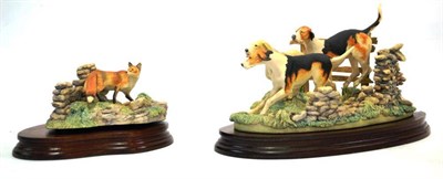 Lot 1070 - Border Fine Arts 'Forrard Away', three hounds chasing a fox, model No. L64 by Elizabeth Waugh,...
