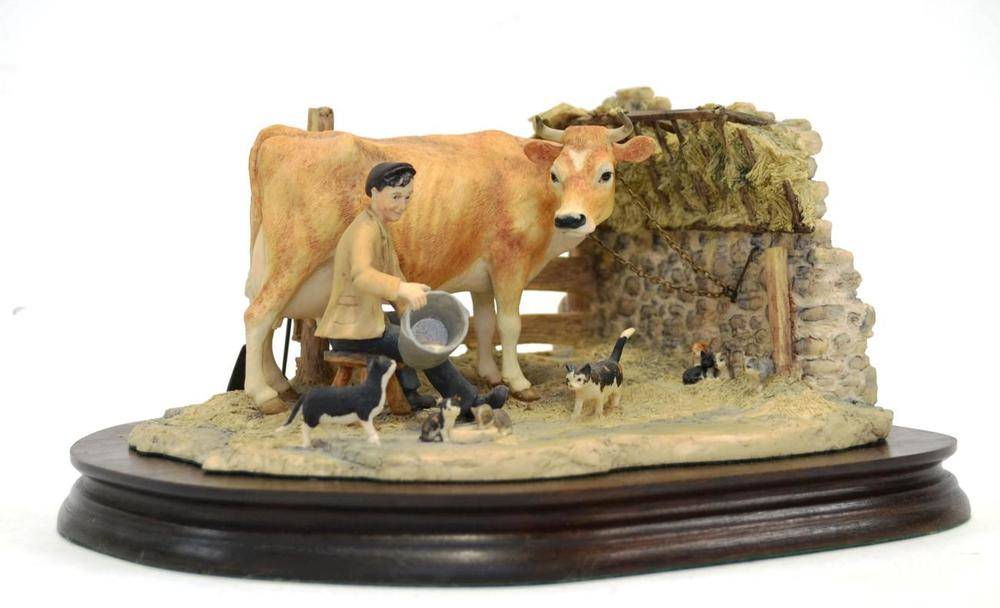Lot 1086 - Border Fine Arts 'Milking at Peter Trenholms', model No. JH7 by Ray Ayres, on wood base