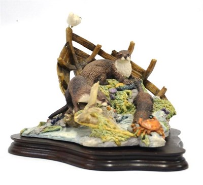 Lot 1089 - Border Fine Arts 'Otter and Family', model No. L61 by Mairi Laing Hunt, 405/850, on wood base