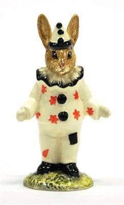 Lot 1112 - Royal Doulton 'Clown Bunnykins', model No. DB129, wearing a white outfit with red stars,...
