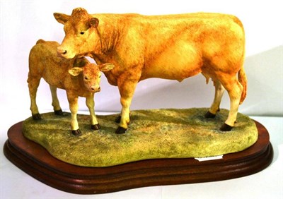 Lot 1013 - Border Fine Arts 'Blonde D'Aquitaine Cow & Calf', model no. B0353 by Kirsty Armstrong, 17.8cm high