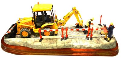 Lot 1024 - Border Fine Arts 'Essential Repairs' (Workman with JCB back hoe), model number B0652 by Ray...