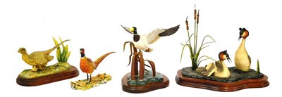 Lot 1094 - Border Fine Arts Bird Groups; 'Courting Grebes', model No. WW3 by Ray Ayres, 24.7cm high, on...