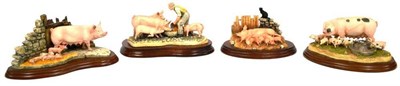 Lot 1101 - Border Fine Arts Pig Groups; 'Feeding Time' (Farmer feeding Queenie and piglets), model No....