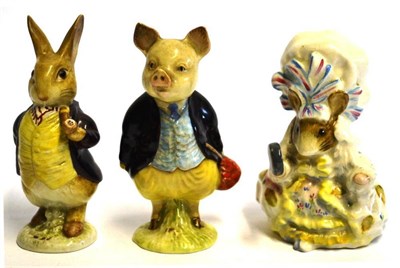 Lot 1123 - Beswick Beatrix Potter Pigling Bland, BP2a Mr Benjamin Bunny, BP2a and Lady Mouse From Tailor...