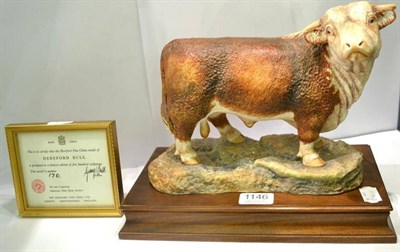 Lot 1146 - Hereford Fine China 'Hereford Bull', ltd edition 170/500, on wood stand with framed certificate