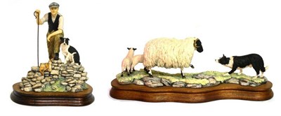 Lot 1002 - Border Fine Arts 'Black-Faced Ewe and Collie', model No. B104 by Ray Ayres, on wood base with...