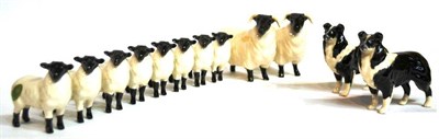Lot 1051 - Beswick Black-Faced Sheep, model No. 1765, black and white gloss, and another; Sheepdog...