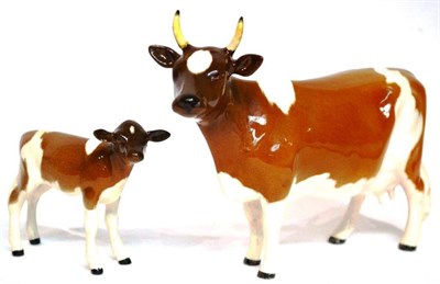 Lot 1056 - Beswick Cattle; Ayrshire Cow Ch. 'Ickham Bessie', model No. 1350 and Ayrshire Calf, model No....