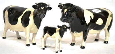 Lot 1058 - Beswick Cattle; Friesian Bull Ch. 'Coddington Hilt Bar', model No. 1439A; Friesian Cow, Ch....