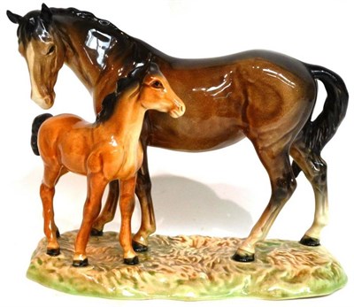 Lot 1072 - Beswick Mare and Foal on Base, model No. 953, second version, brown mare/ orangey bay foal, gloss