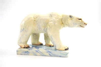 Lot 1075 - Beswick Polar Bear, on pottery base, model No. 417, blue gloss