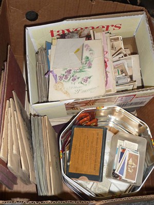 Lot 332 - Mixed Ephemera, including a quantity of postcards in an album and loose, including silks, real...