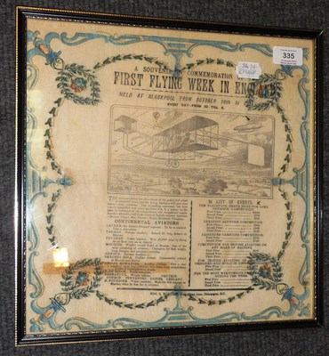 Lot 335 - A Framed Souvenir in Commemoration of the First Flying Week in England 1909, held at Blackpool from