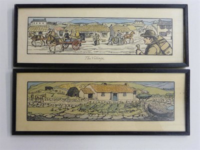 Lot 7 - Yeats (Jack B[utler]) Two hand-coloured prints, one entitled in ms. 'The Village', the other an...