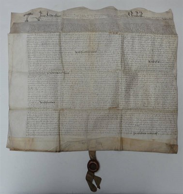 Lot 168 - Marriage Indenture Elizabeth I indenture, 1 March 23rd year [1581], between Sir John Tracy of...