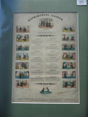 Lot 211 - Matrimonial Ladder 19th century hand-coloured broadsheet showing marriage from 'Acceptation' to...