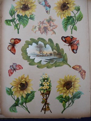 Lot 232 - A Victorian Scrap Album, containing a mixed selection of die-cut scraps and greetings cards,...