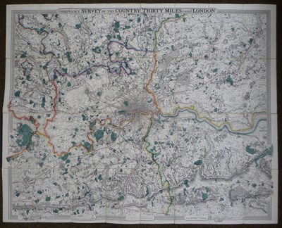 Lot 209 - Cruchley (G.F.) Ordnance Survey of the Country Thirty Miles Round London, nd., hand-coloured...