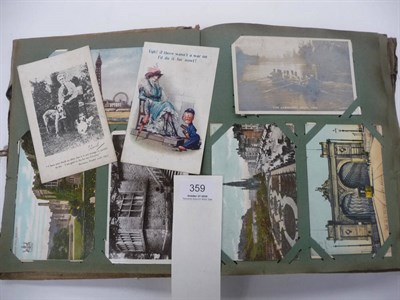 Lot 359 - An Edwardian Postcard Album, containing approximately two hundred cards, including overseas...