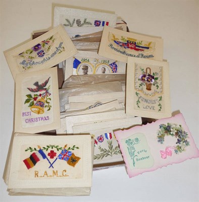 Lot 365 - Eighty Seven Embroidered Silk 1st World War Postcards, mainly sentimental, some with pockets, a few