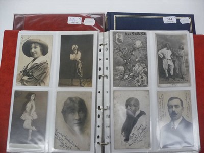 Lot 374 - Edwardian Actors and Actresses, an album containing three hundred and forty four postcards,...