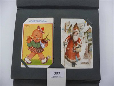 Lot 383 - An Album Containing Two Hundred Pre-War Postcards, including a Hold to Light Father Christmas,...