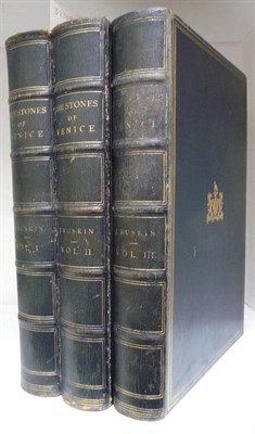 Lot 9 - Ruskin (John) The Stones of Venice, 1893, 3 vols., large paper copy, t.e.g., morocco (Oundle School