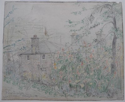Lot 16 - Tolkien (J.R.R.) New Lodge at Stonyhurst, 1947, pencil drawing with coloured crayon, 150mm x 183mm