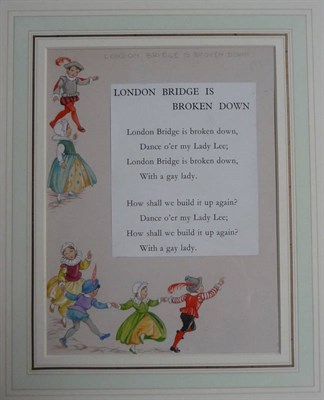 Lot 23 - Cloke (Rene) London Bridge is Broken Down, nd., pen and ink and watercolour, text on-laid, title in