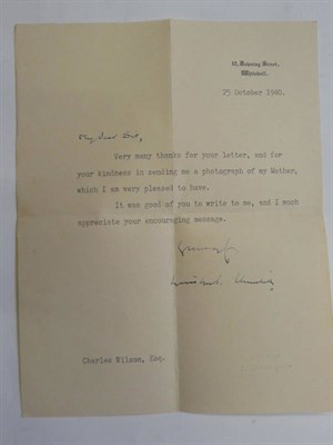 Lot 41 - Churchill (Winston) Typed Letter Signed (Winston S. Churchill), 10 Downing Street, 25 October 1940